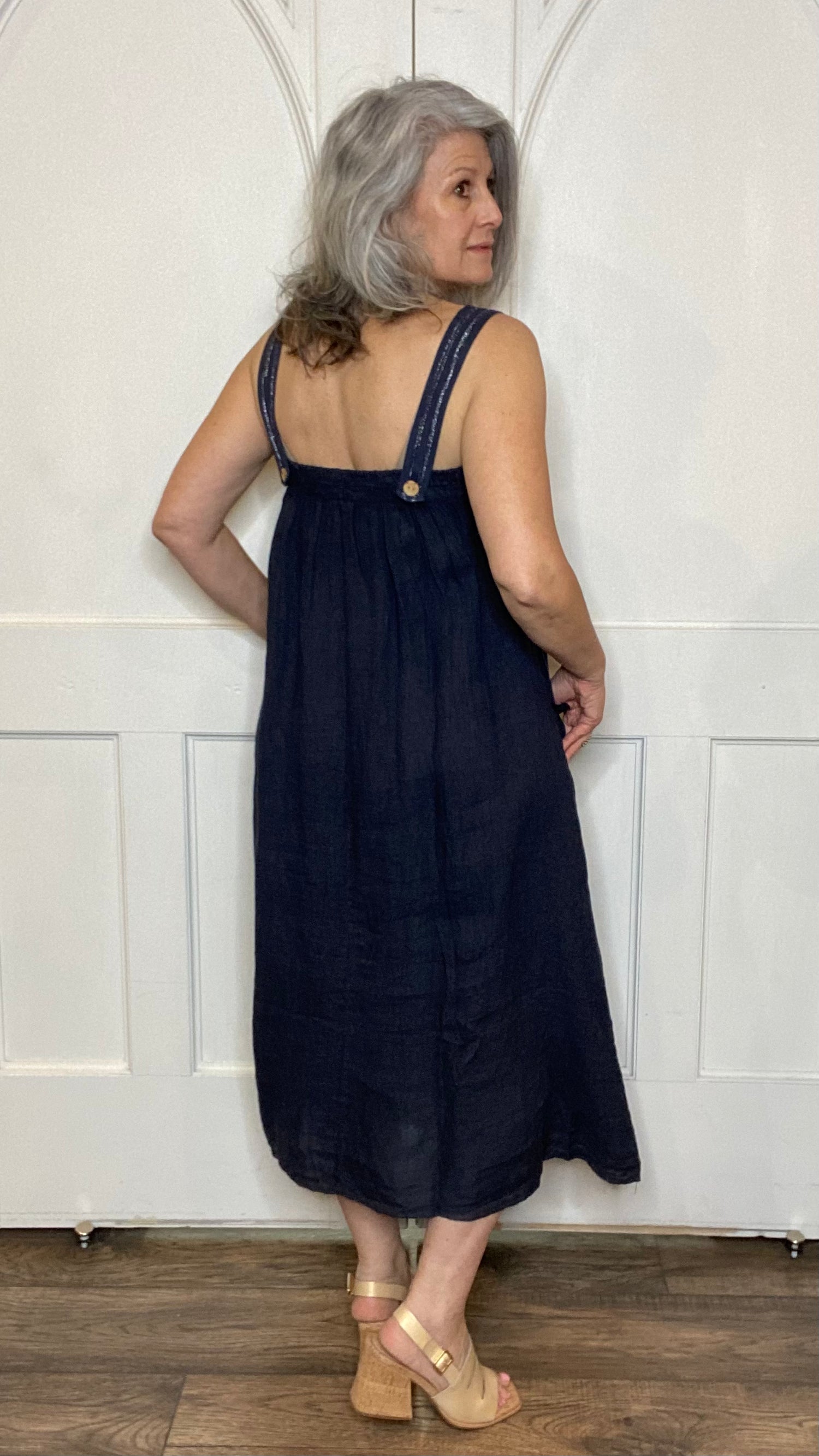 Linen Overall Dress Navy