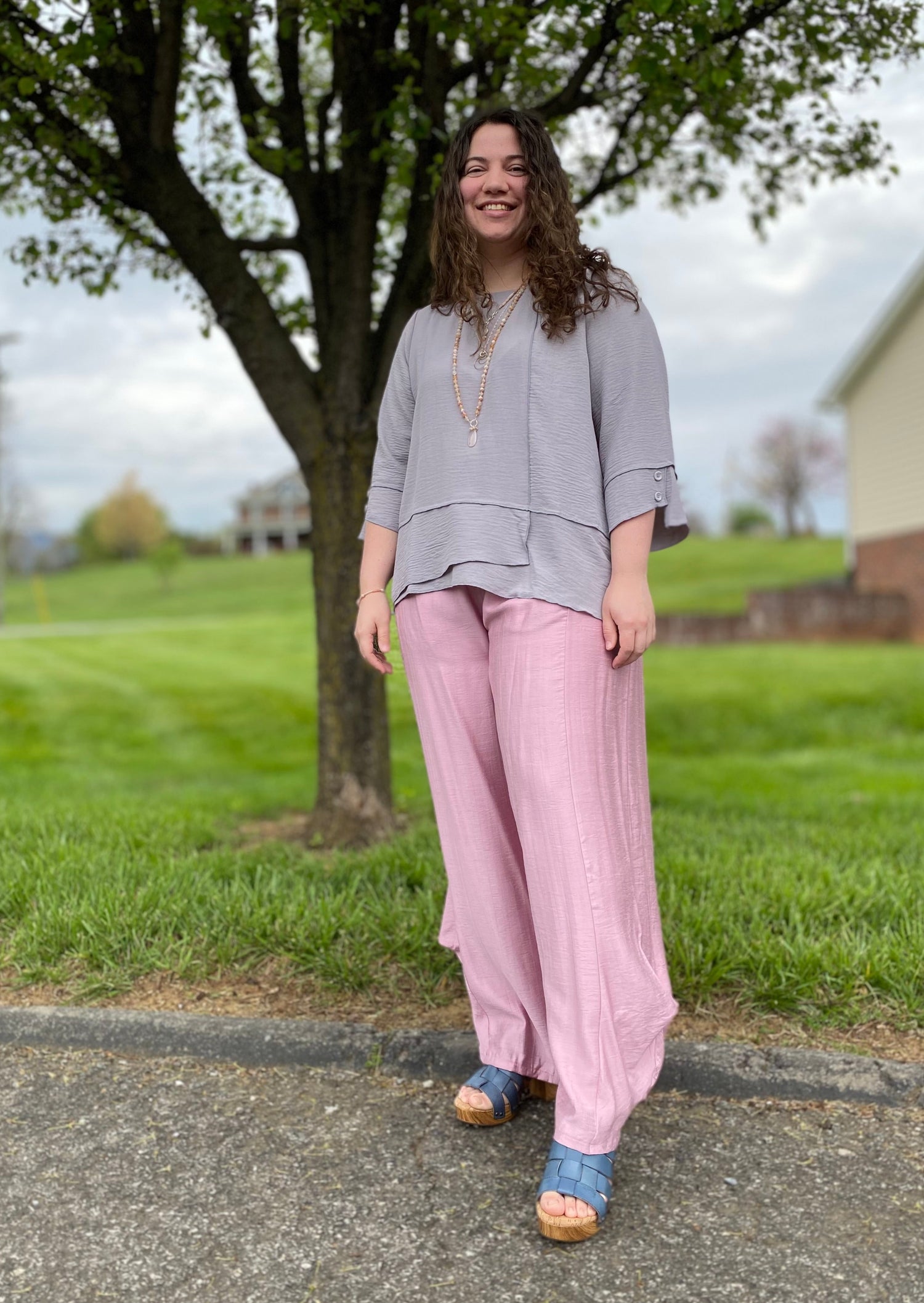 Gray Layered Hem Top  