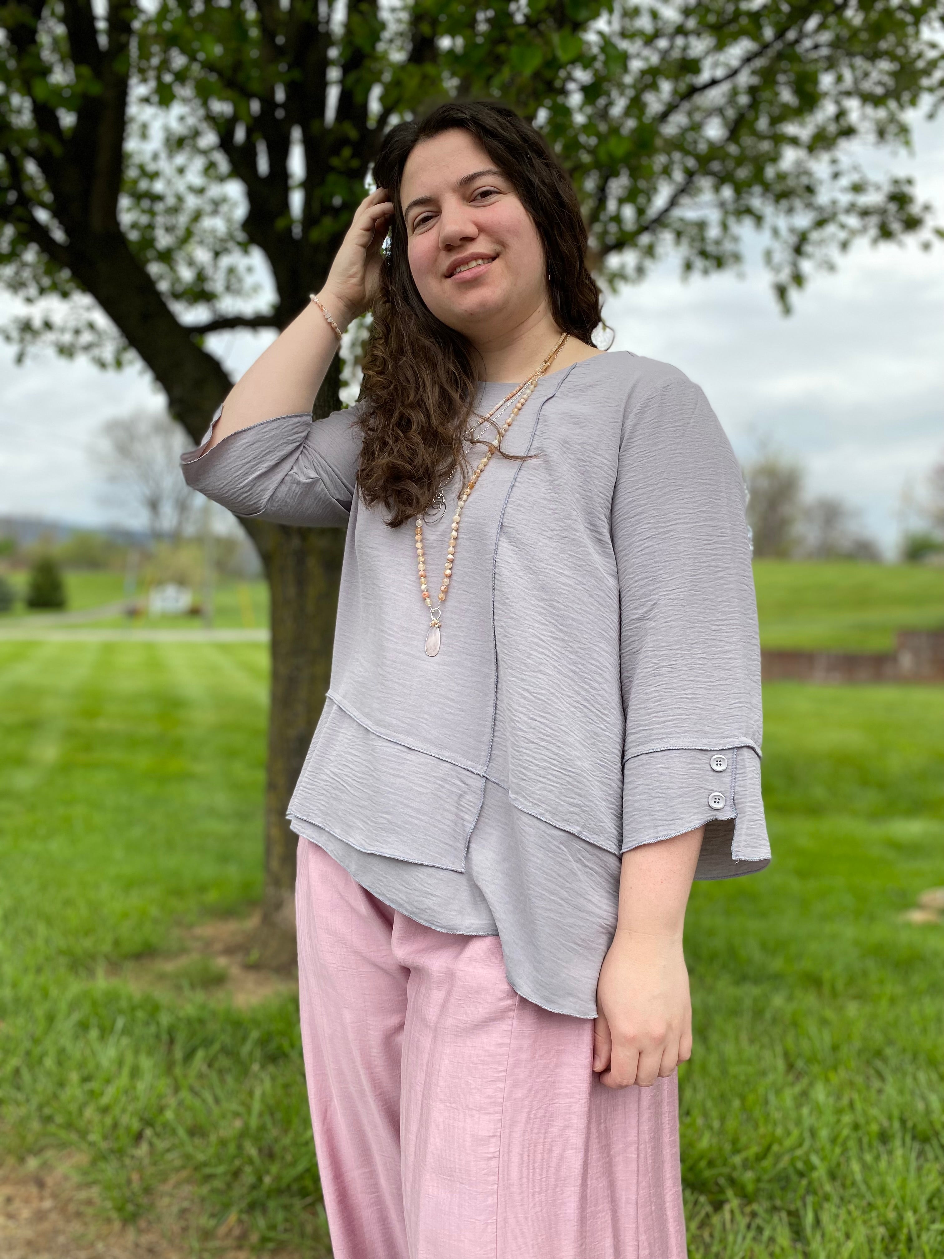 Gray Layered Hem Top  