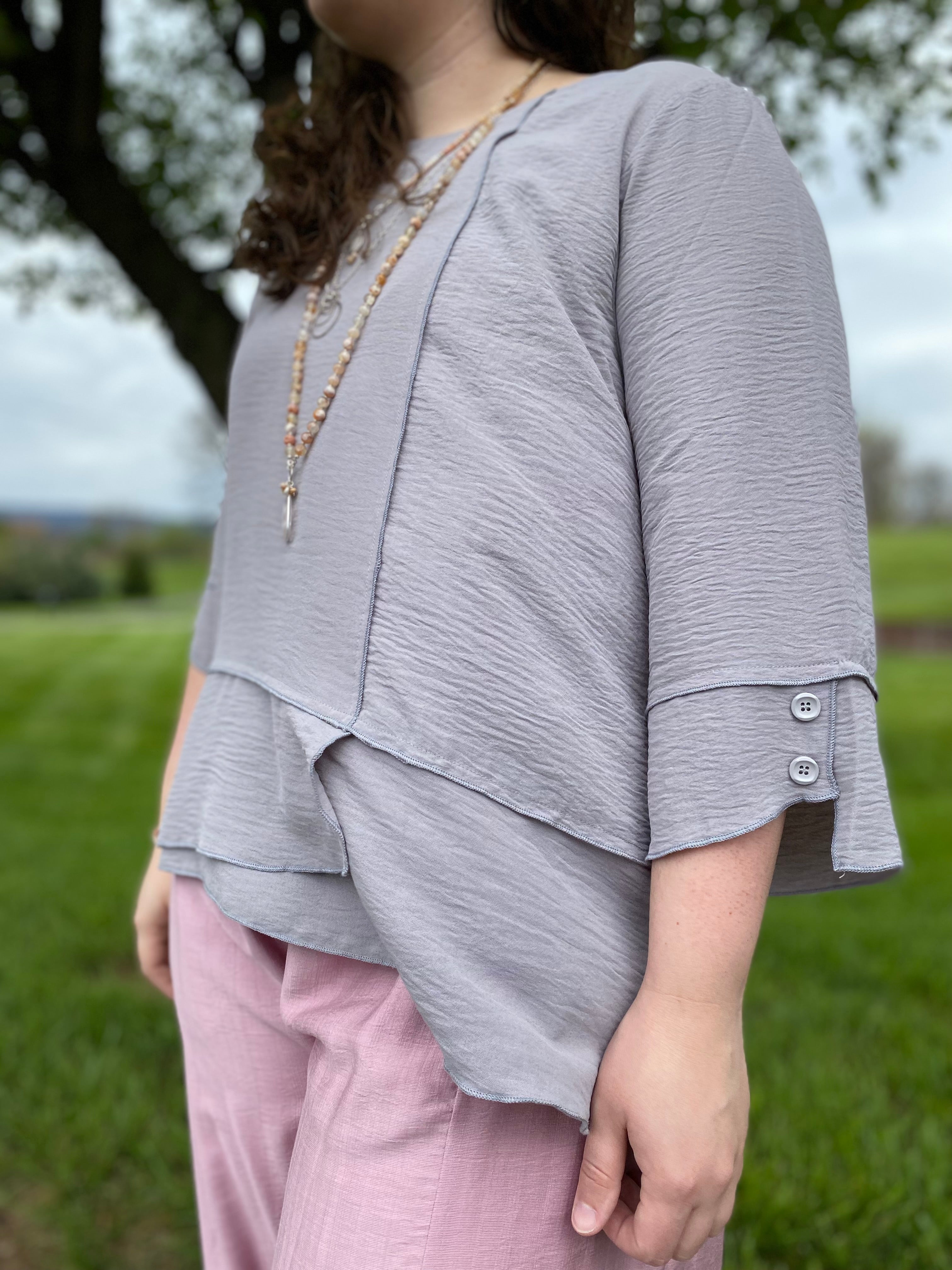 Gray Layered Hem Top  