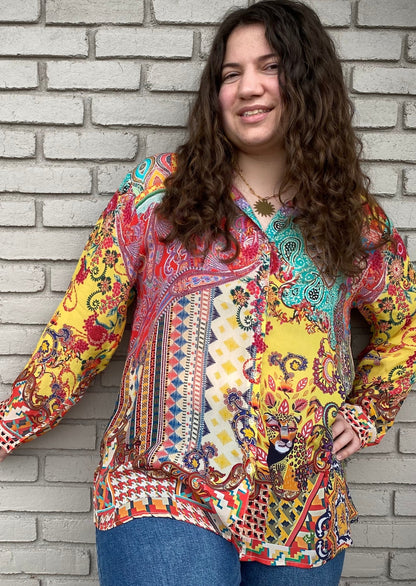 Silk Abstract Tiger Print Shirt. 