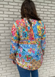 Silk Floral Print Henley Shirt  #437
