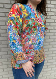 Silk Floral Print Henley Shirt  #437