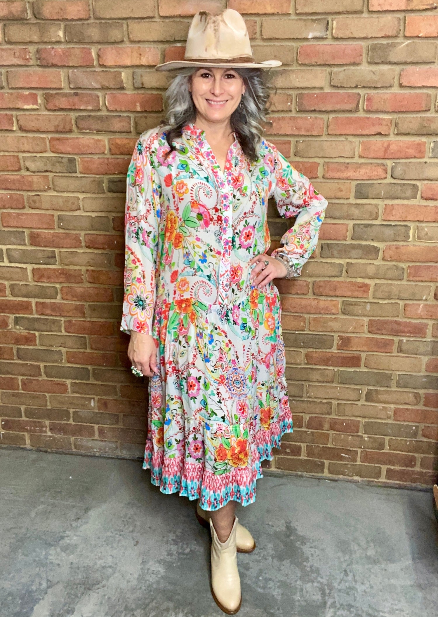 Silk Floral Long Sleeve Dress 