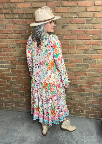 Silk Floral Long Sleeve Dress 