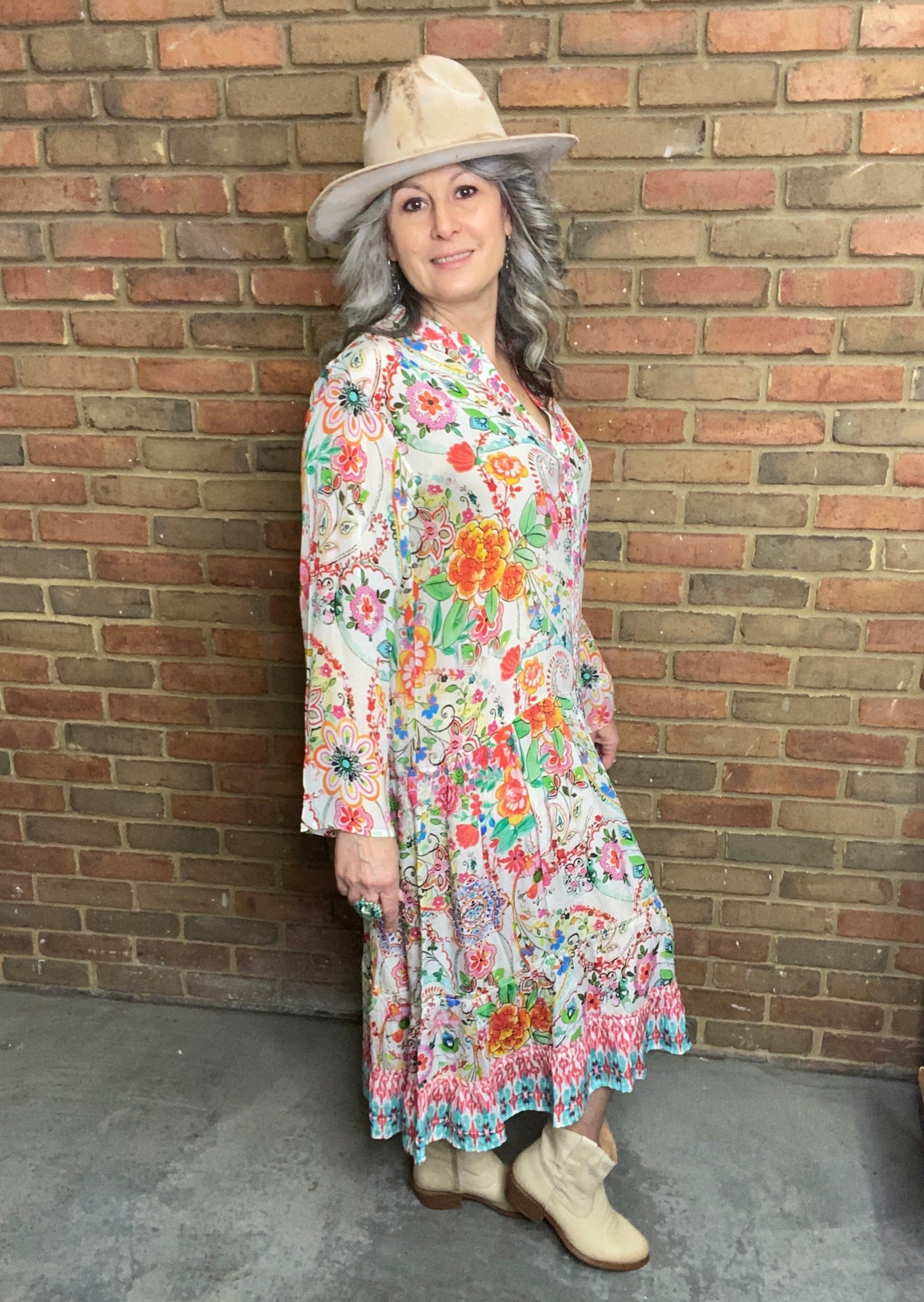 Silk Floral Long Sleeve Dress 