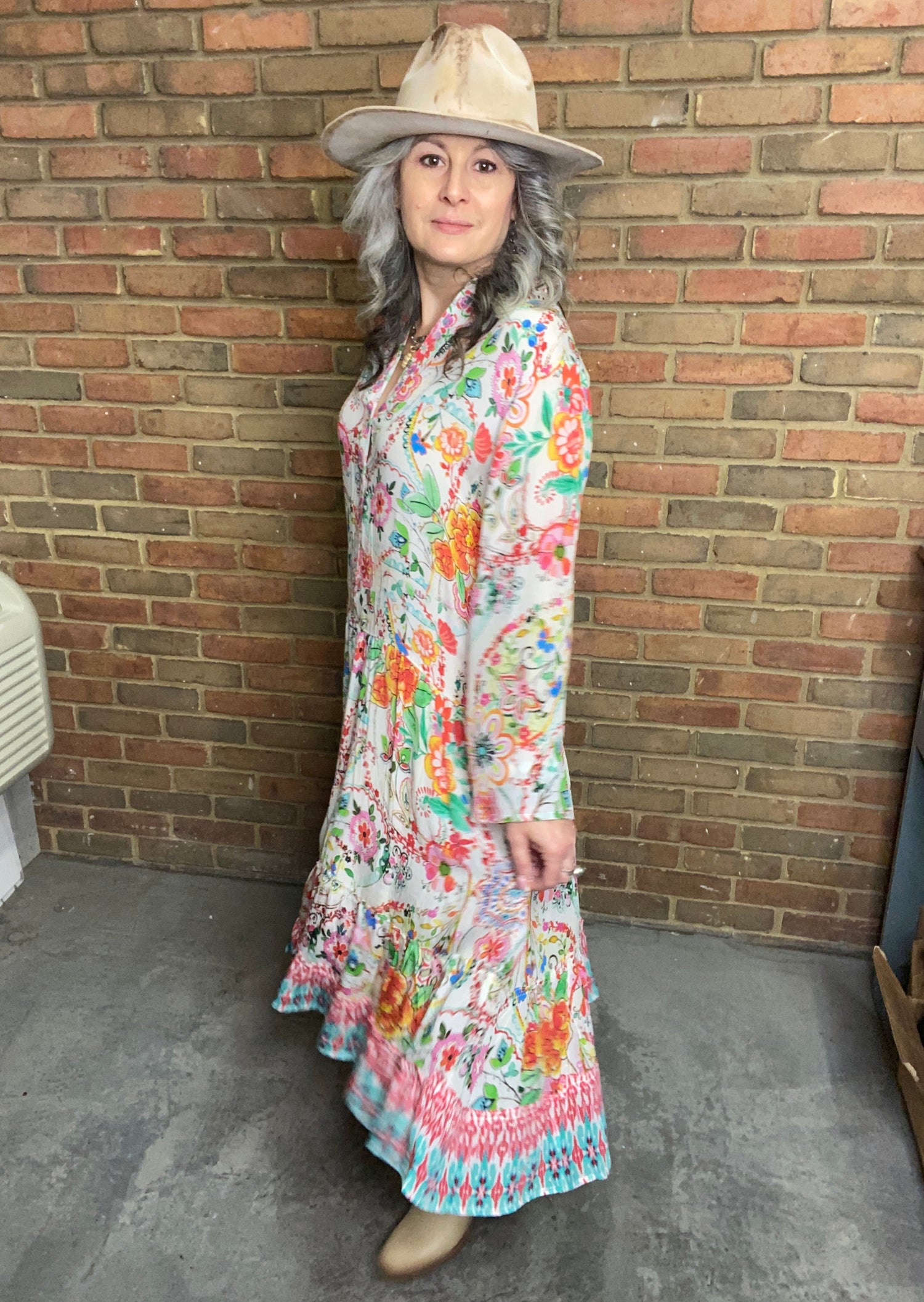 Silk Floral Long Sleeve Dress 