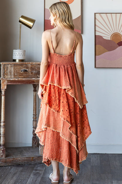 Terracotta Tiered Mixed Dress 