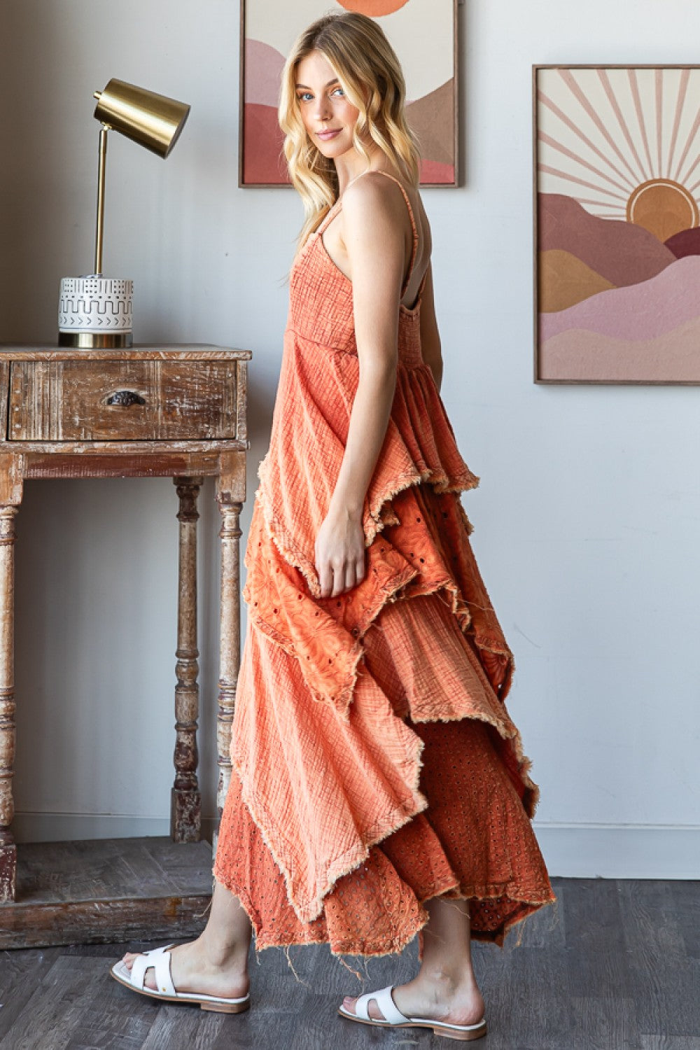 Terracotta Tiered Mixed Dress 