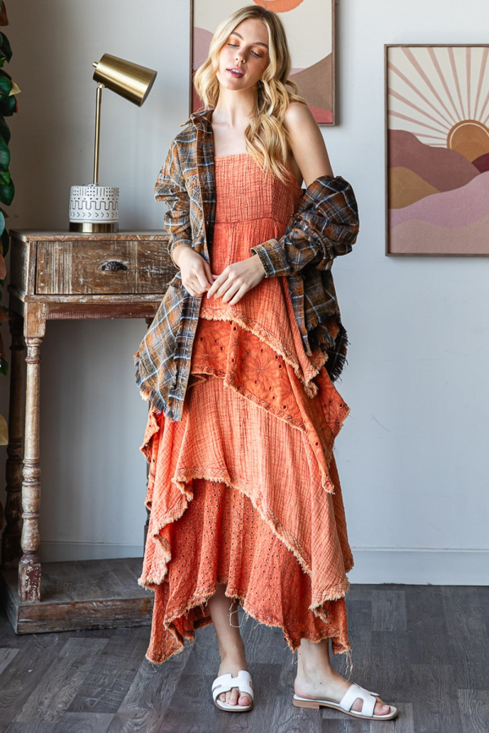 Terracotta Tiered Mixed Dress 