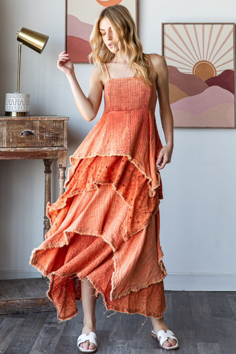 Terracotta Tiered Mixed Dress 