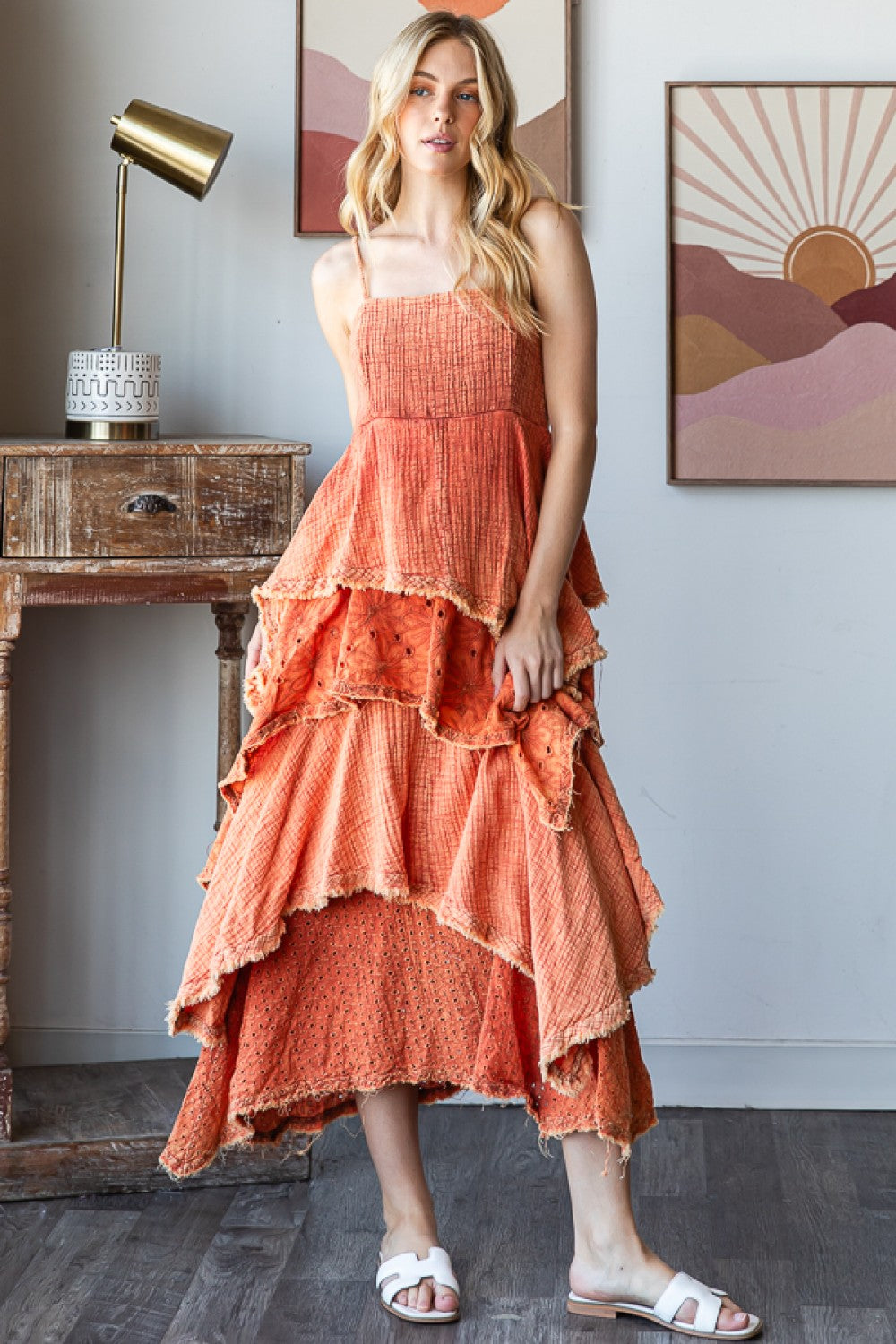 Terracotta Tiered Mixed Dress 