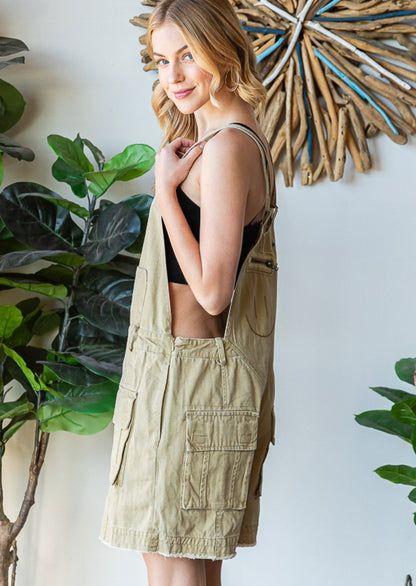 Washed Cargo Shorts Romper Taupe 