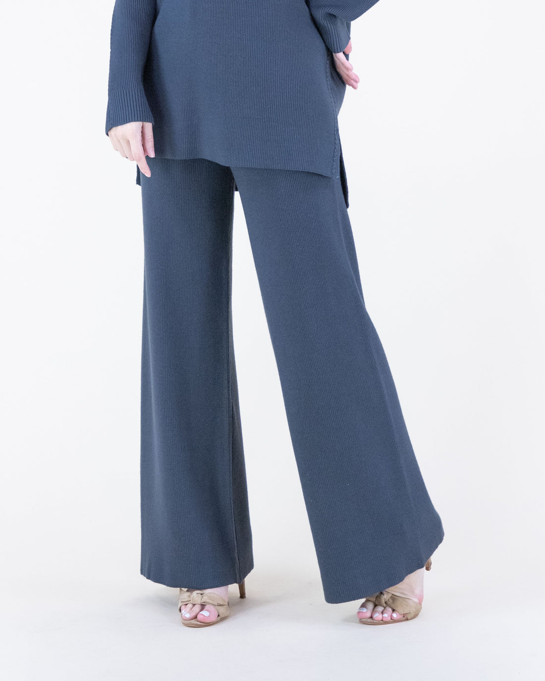 Denim Ribbed Wide Leg Pant
