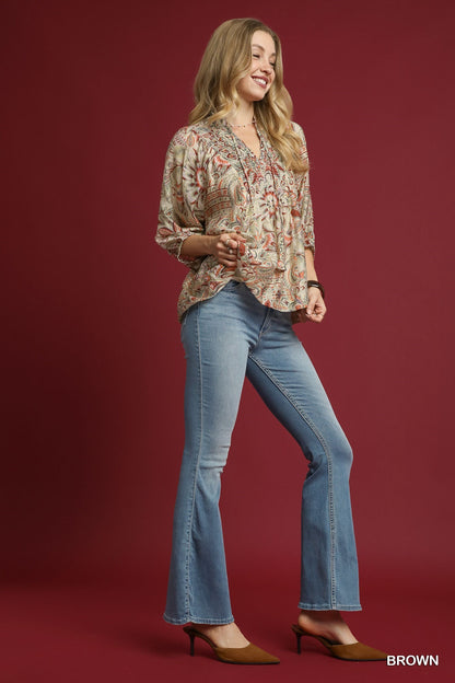 Printed V-Neck Top