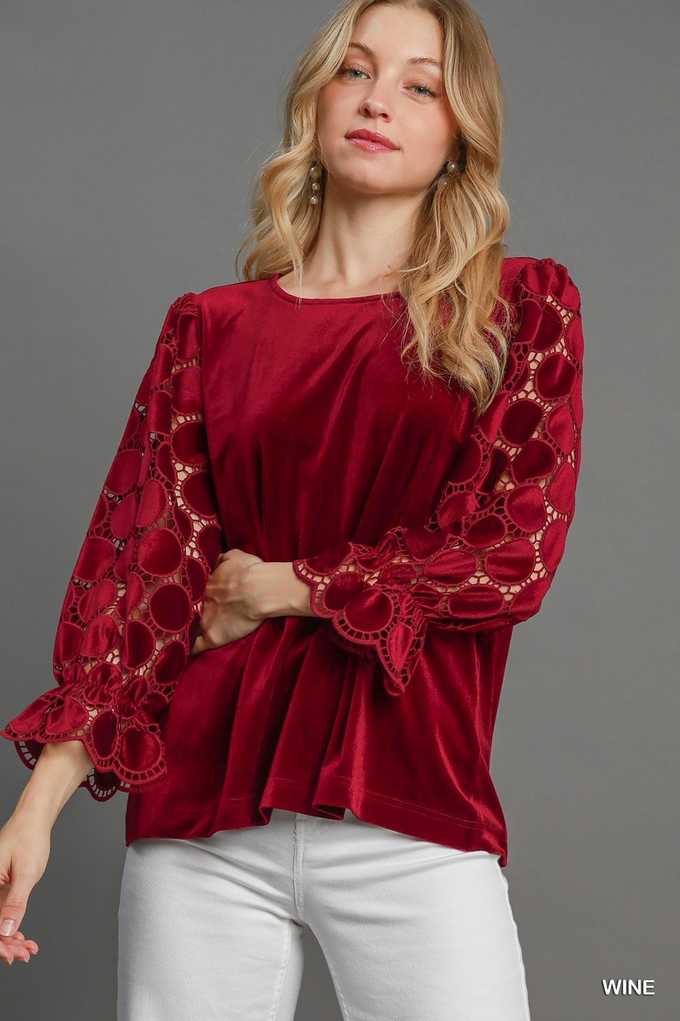 Polka Dot Sleeve Velvet Top