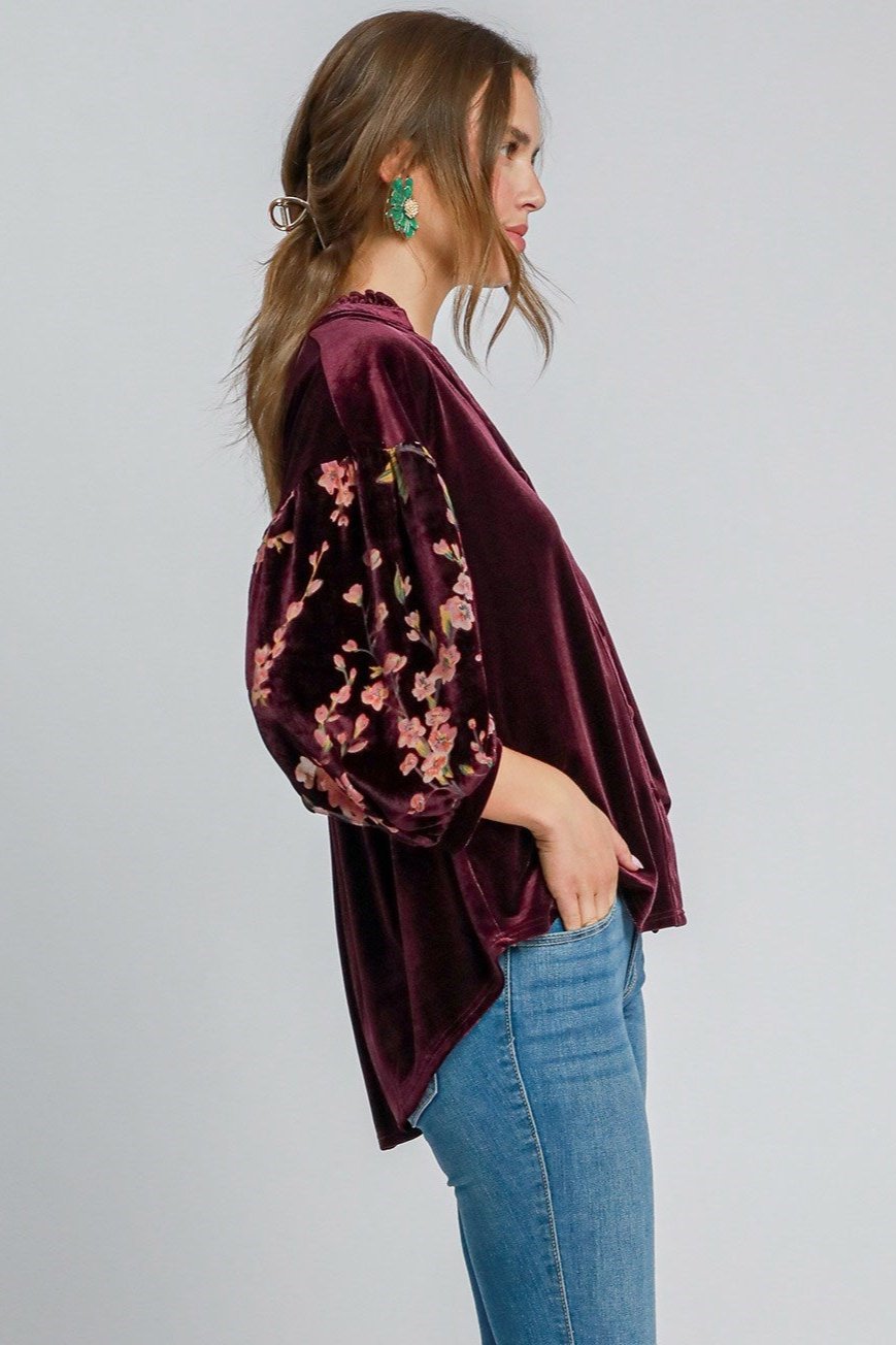 Puff Sleeve Velvet Top