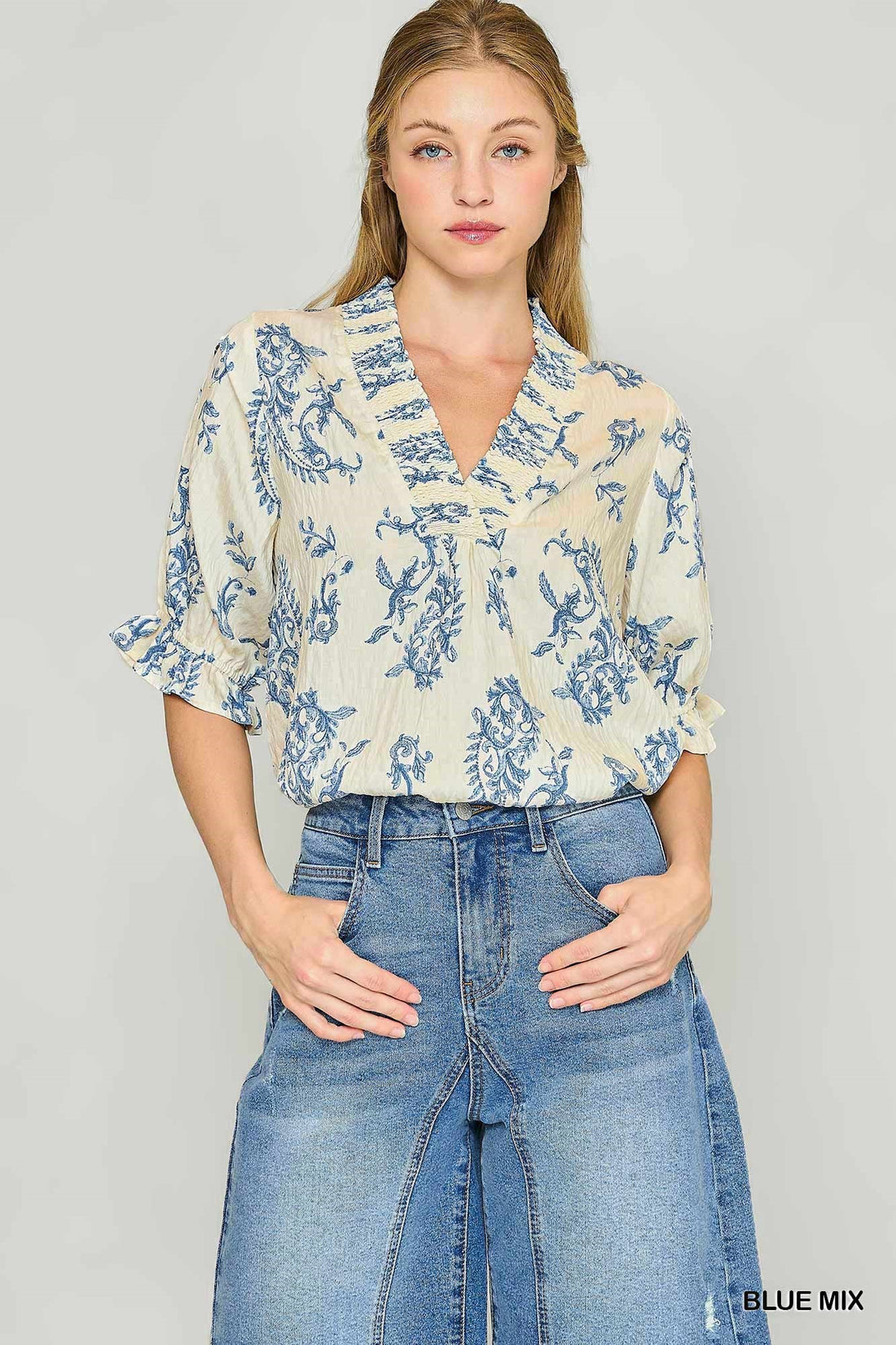 Willow Vine Ruffle Trim Blouse