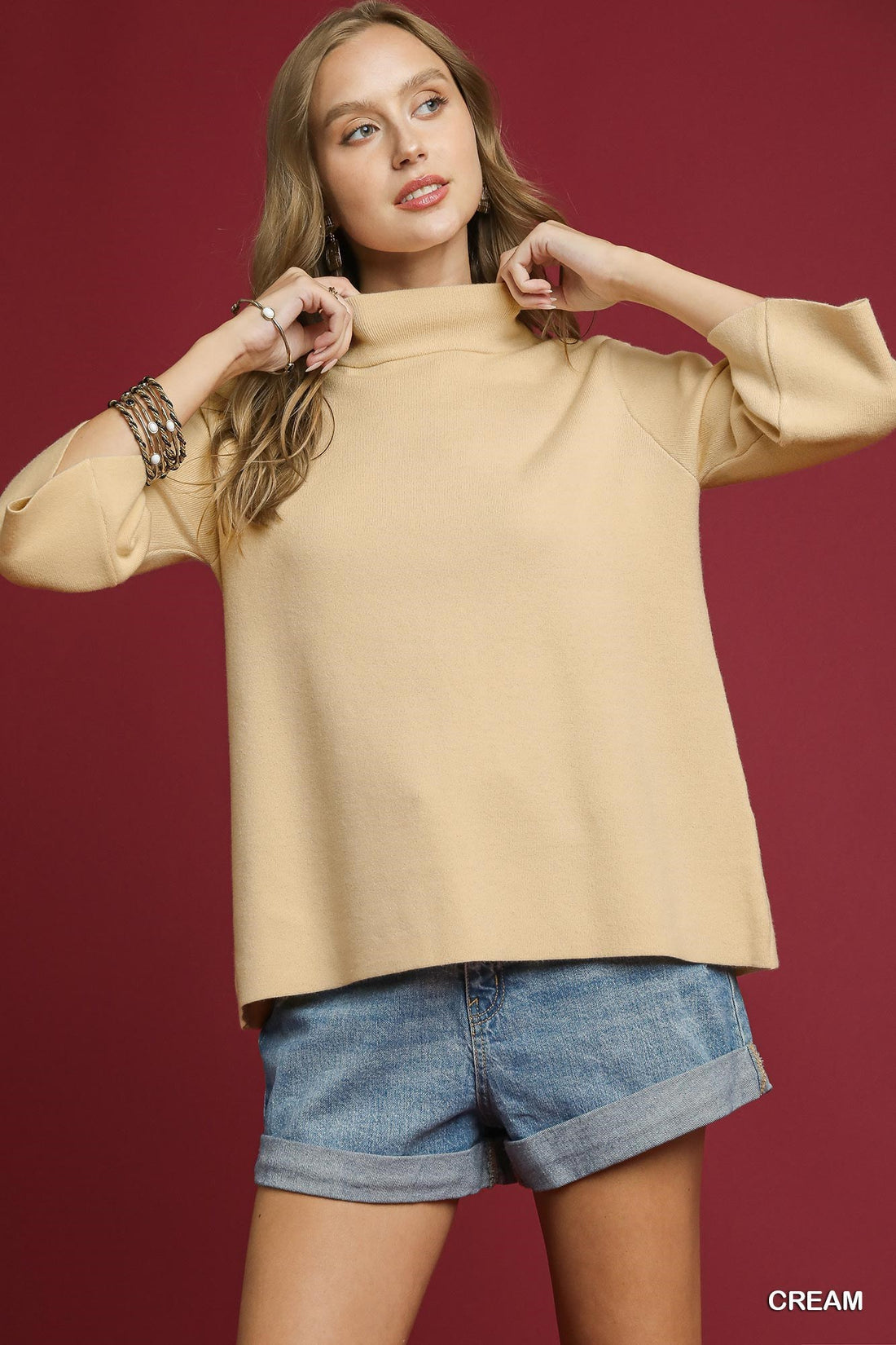 Cream Mock Neck Top
