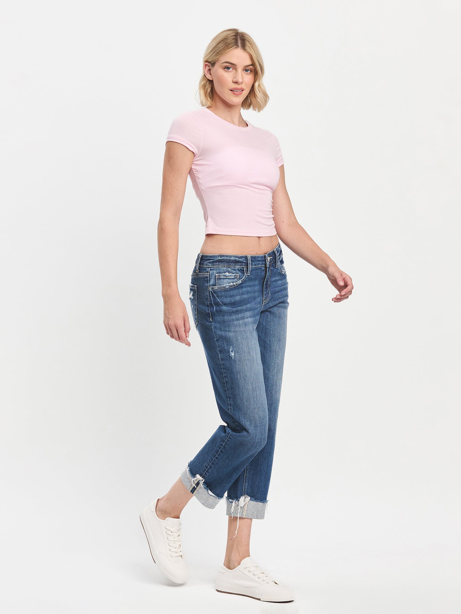 Mid Rise Cuffed Boyfriend Jeans
