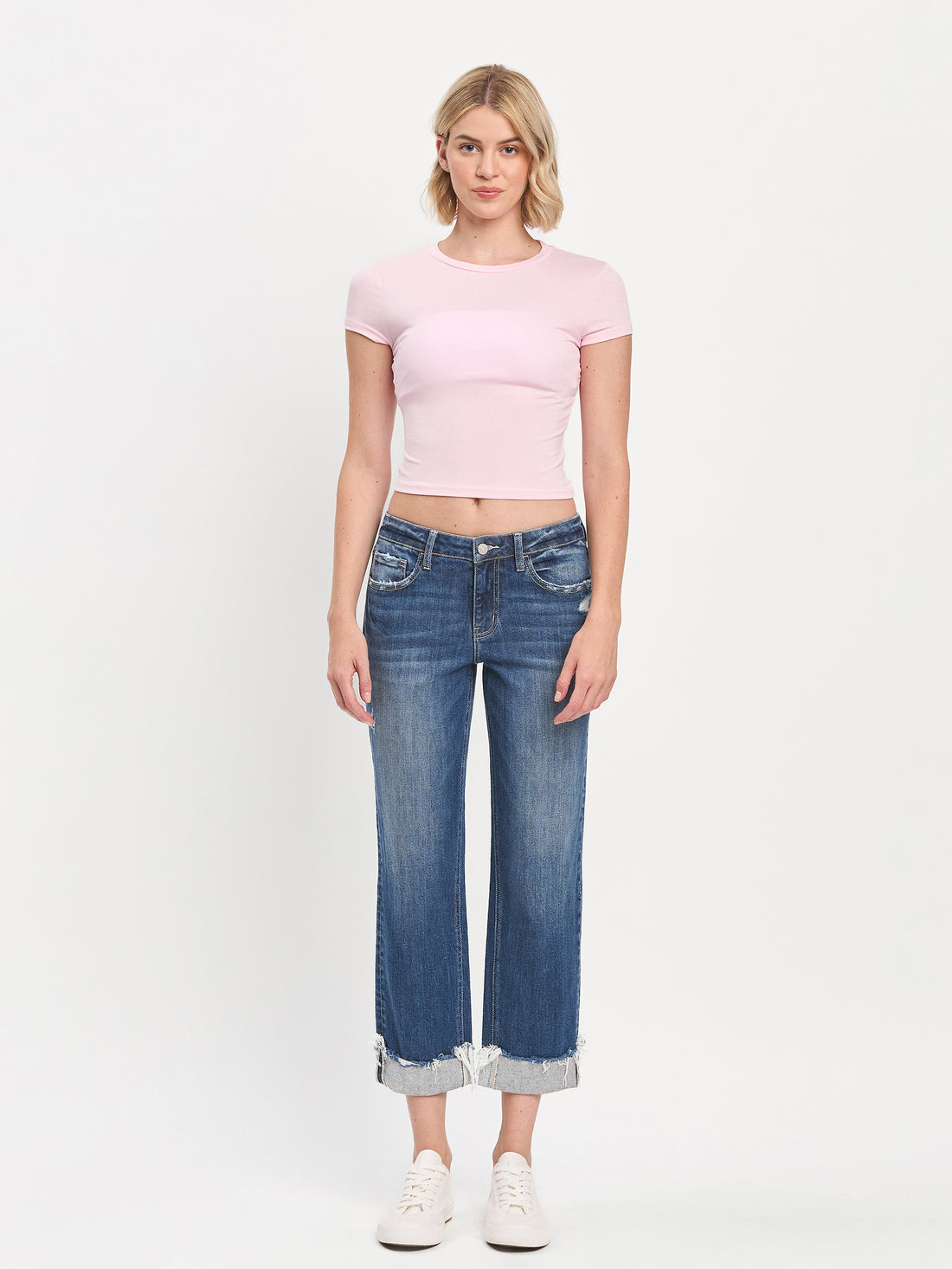 Mid Rise Cuffed Boyfriend Jeans