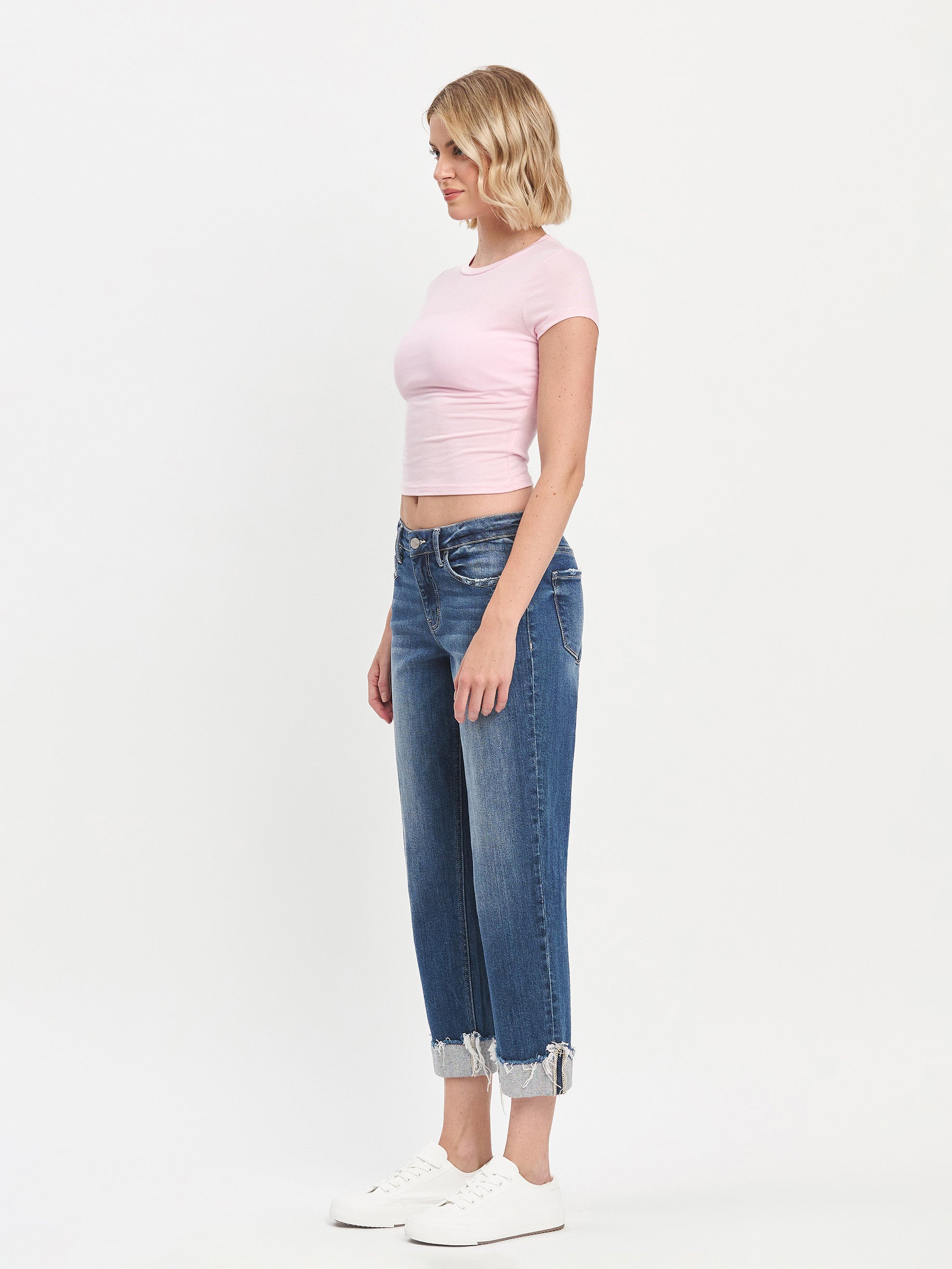 Mid Rise Cuffed Boyfriend Jeans