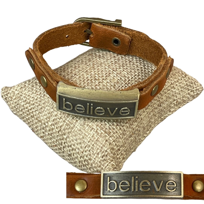 Believe Steel Bar Leather Bracelet