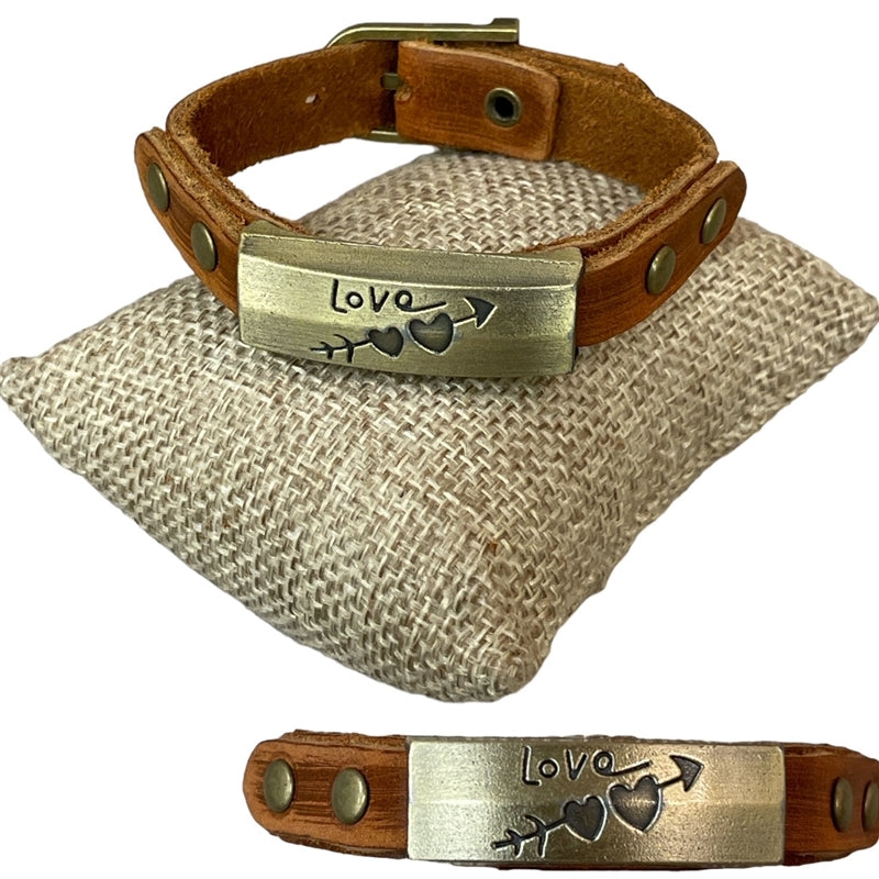 Love Steel Bar Leather Bracelet