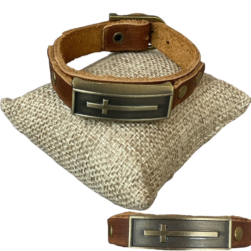 Cross Steel Bar Leather Bracelet