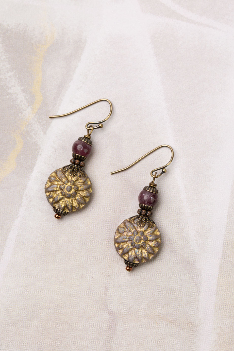 Mauve Mix Etched Flower Simple Earrings E027