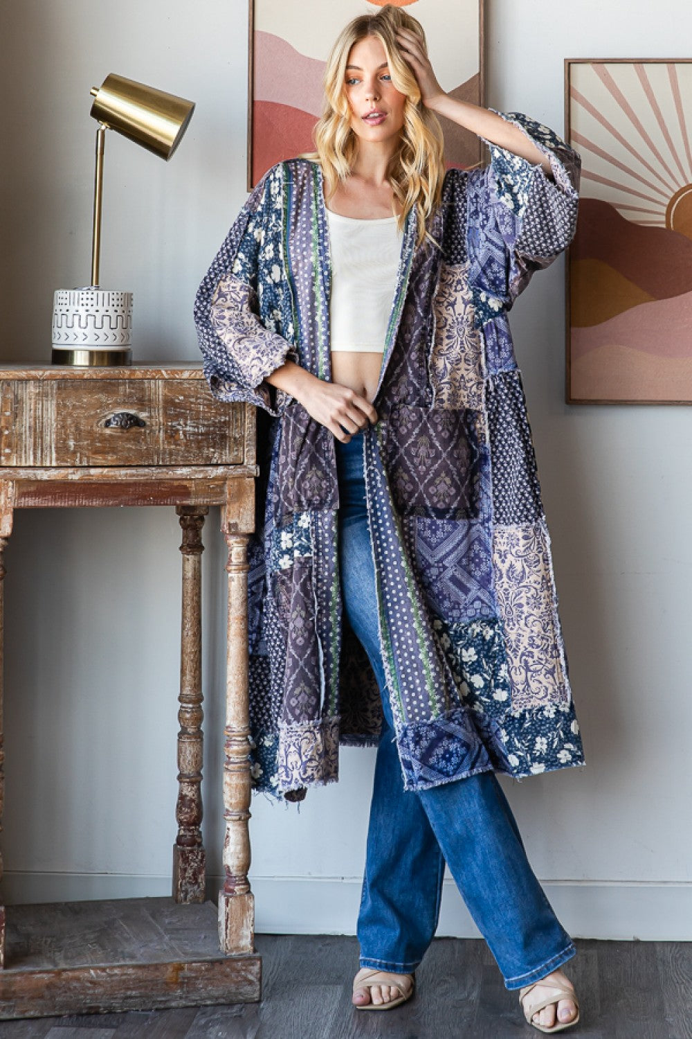 Mix Print Blue Duster 