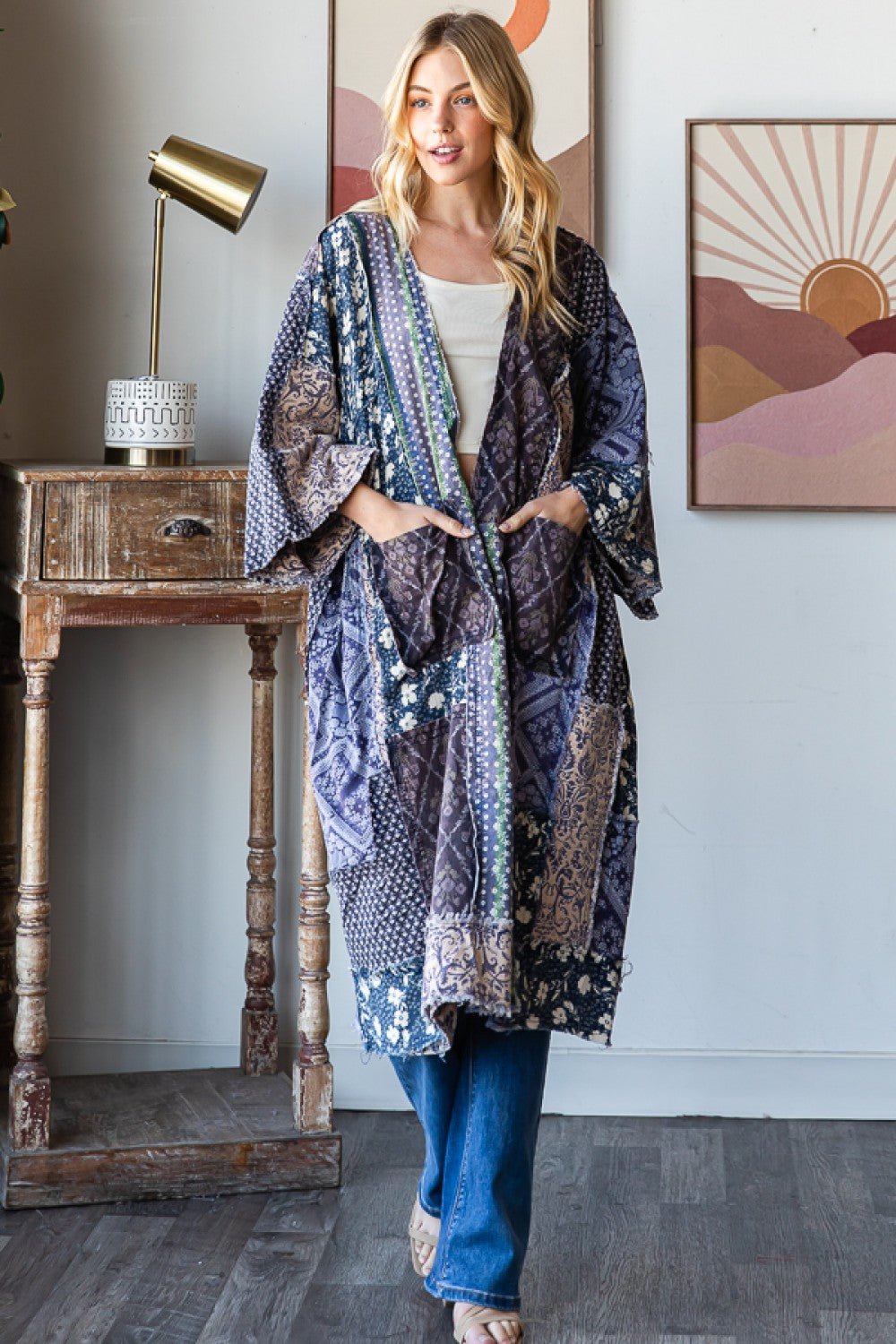 Mix Print Blue Duster 