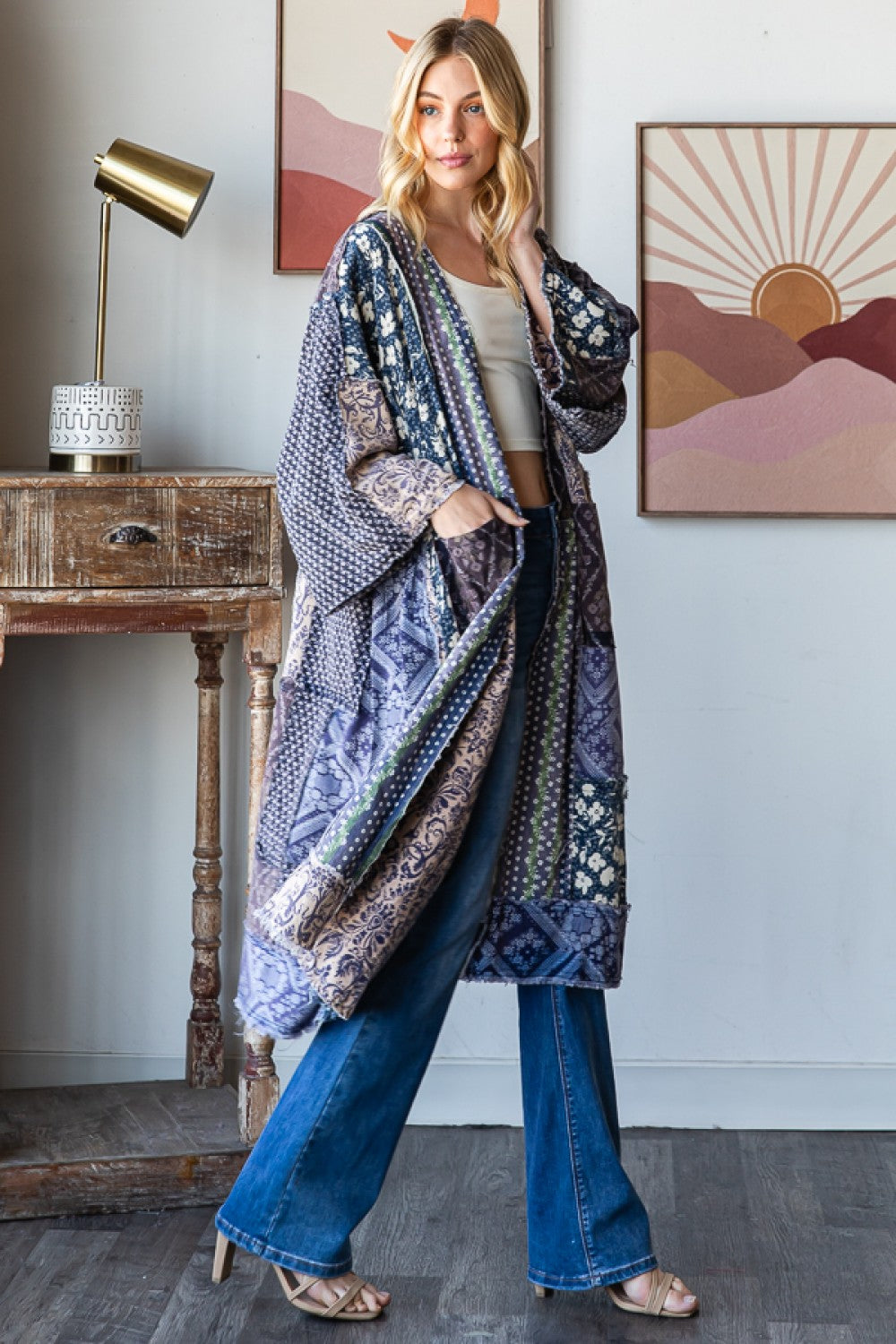 Mix Print Blue Duster 