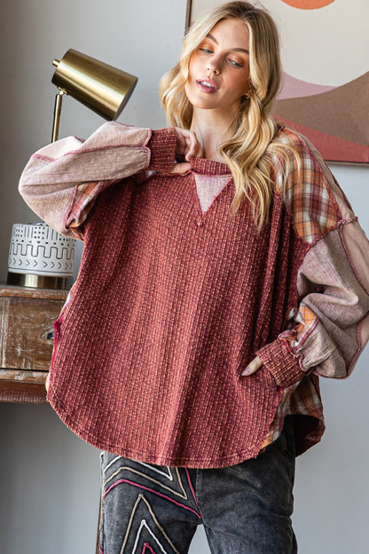 Mix Plaid Oversized Top 