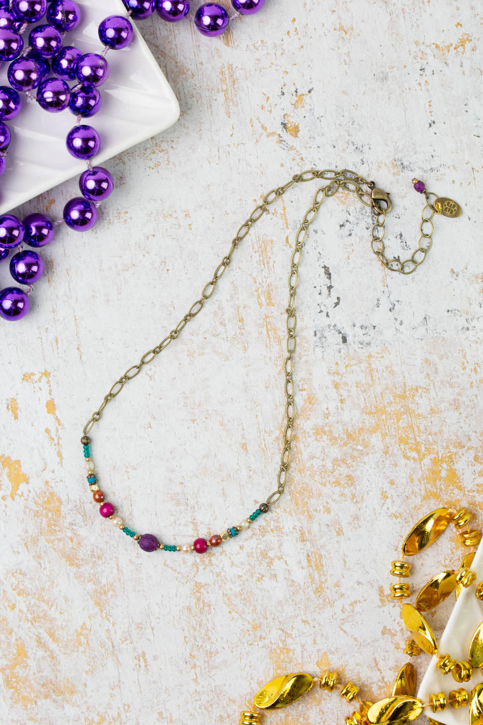 Mardi Gras 15-17&quot; Czech Glass Seed Bead Simple Necklace