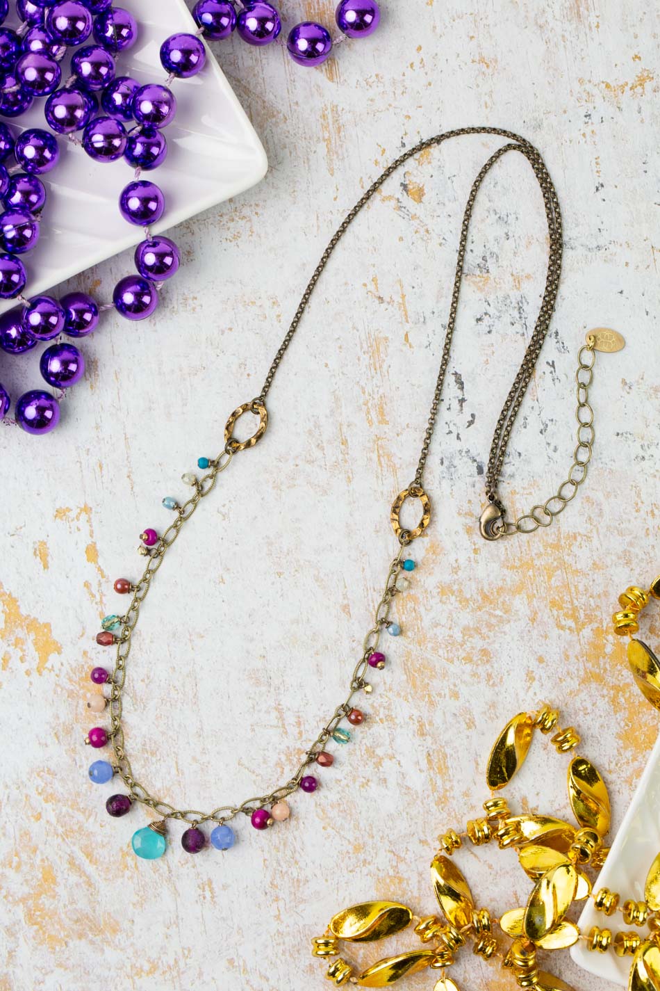 Mardi Gras 25.5-27.5&quot; Czech Glass, Jade, Chalcedony Statement Necklace