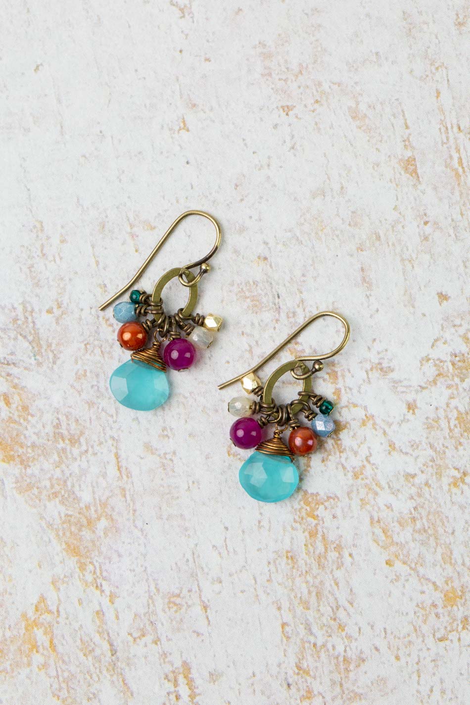 Mardi Gras Chalcedony, Czech Glass Cluster Earrings