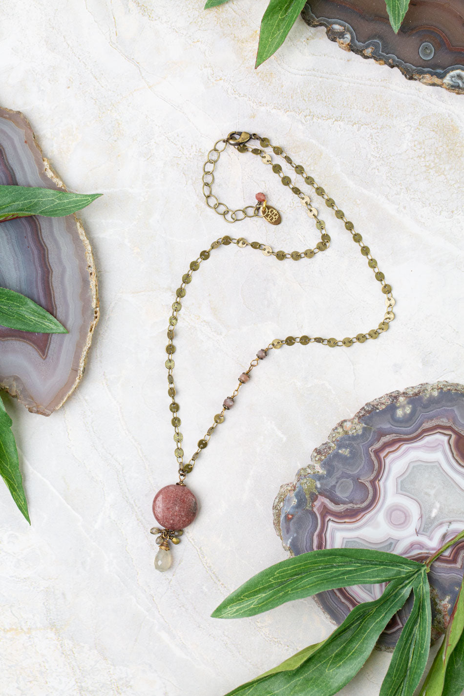 Mauve Mix 15-17&quot; Chalcedony, Czech Glass With Strawberry Quartz Simple Necklace