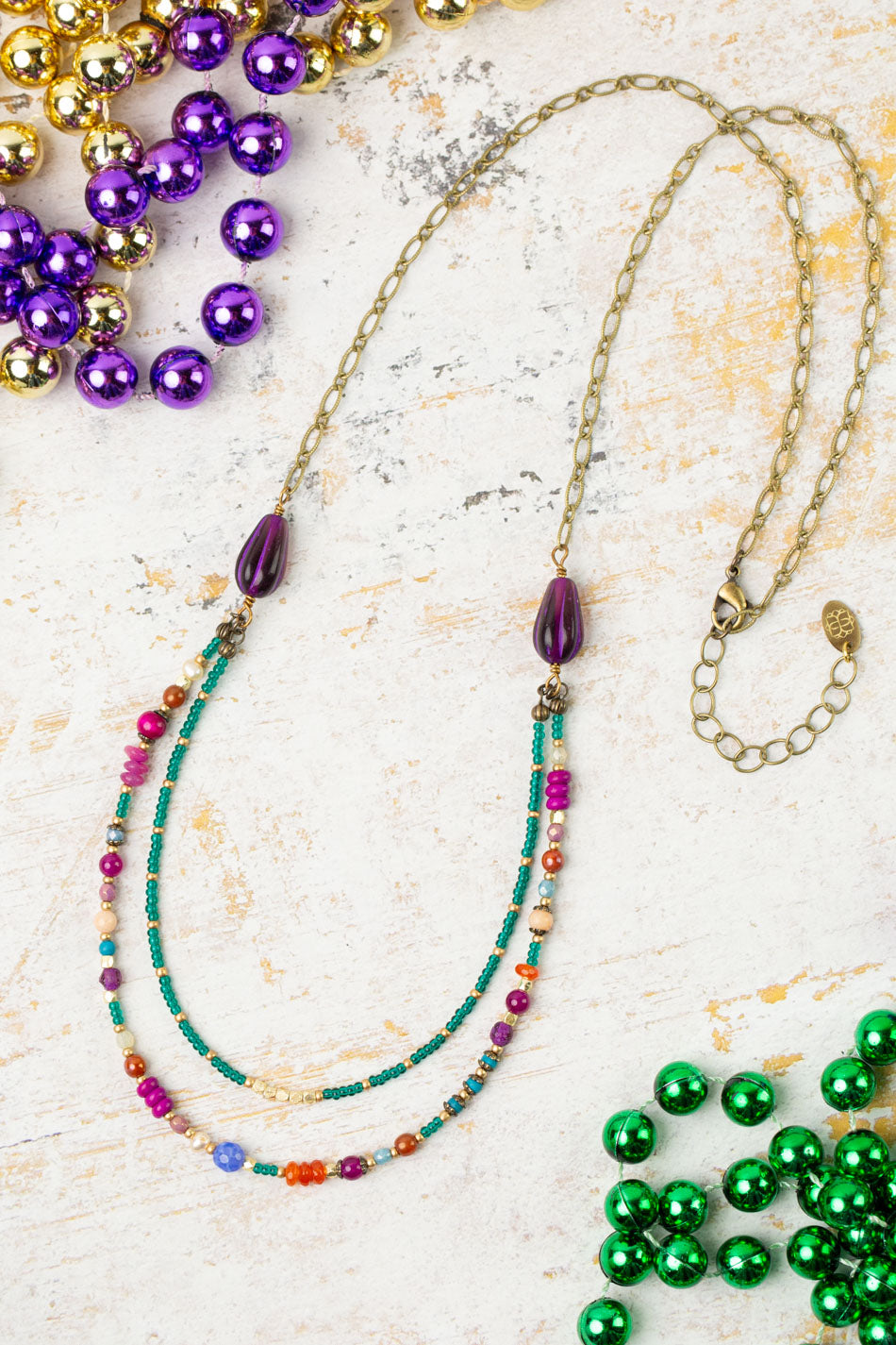 Mardi Gras 26-28&quot; Czech Glass Multistrand Necklace