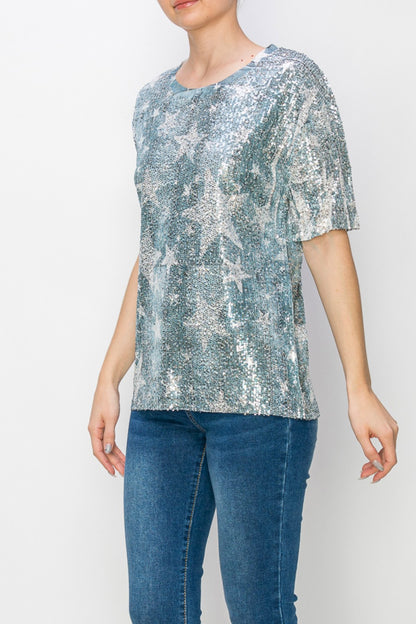 Silver De Star Sequin Top 