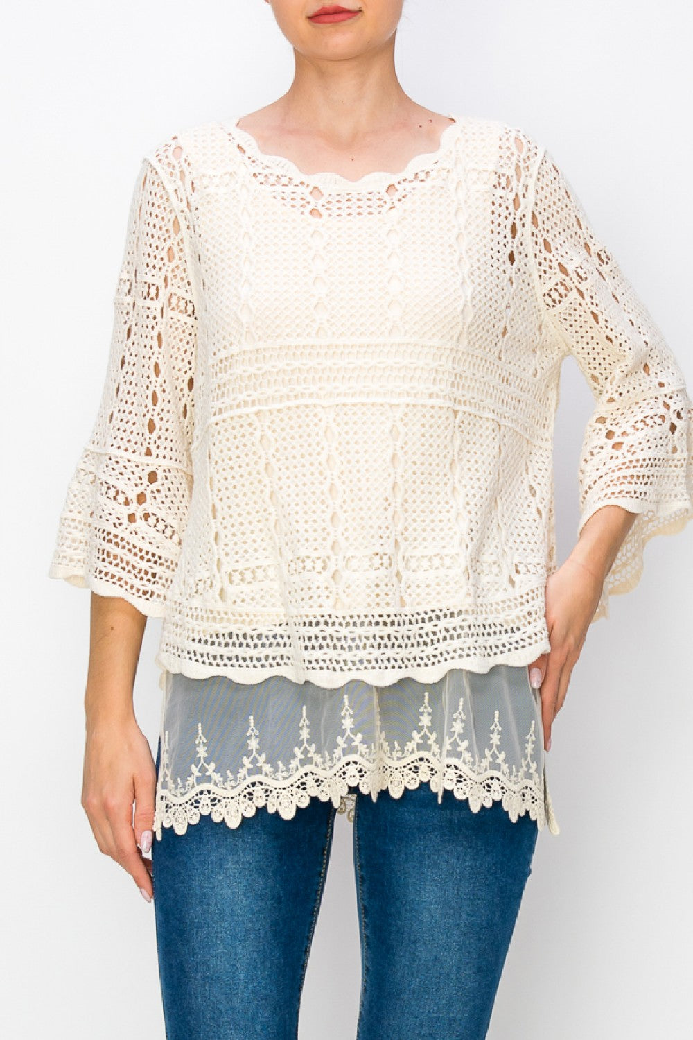 Crochet Tunic Top with 3/4 Sleeves