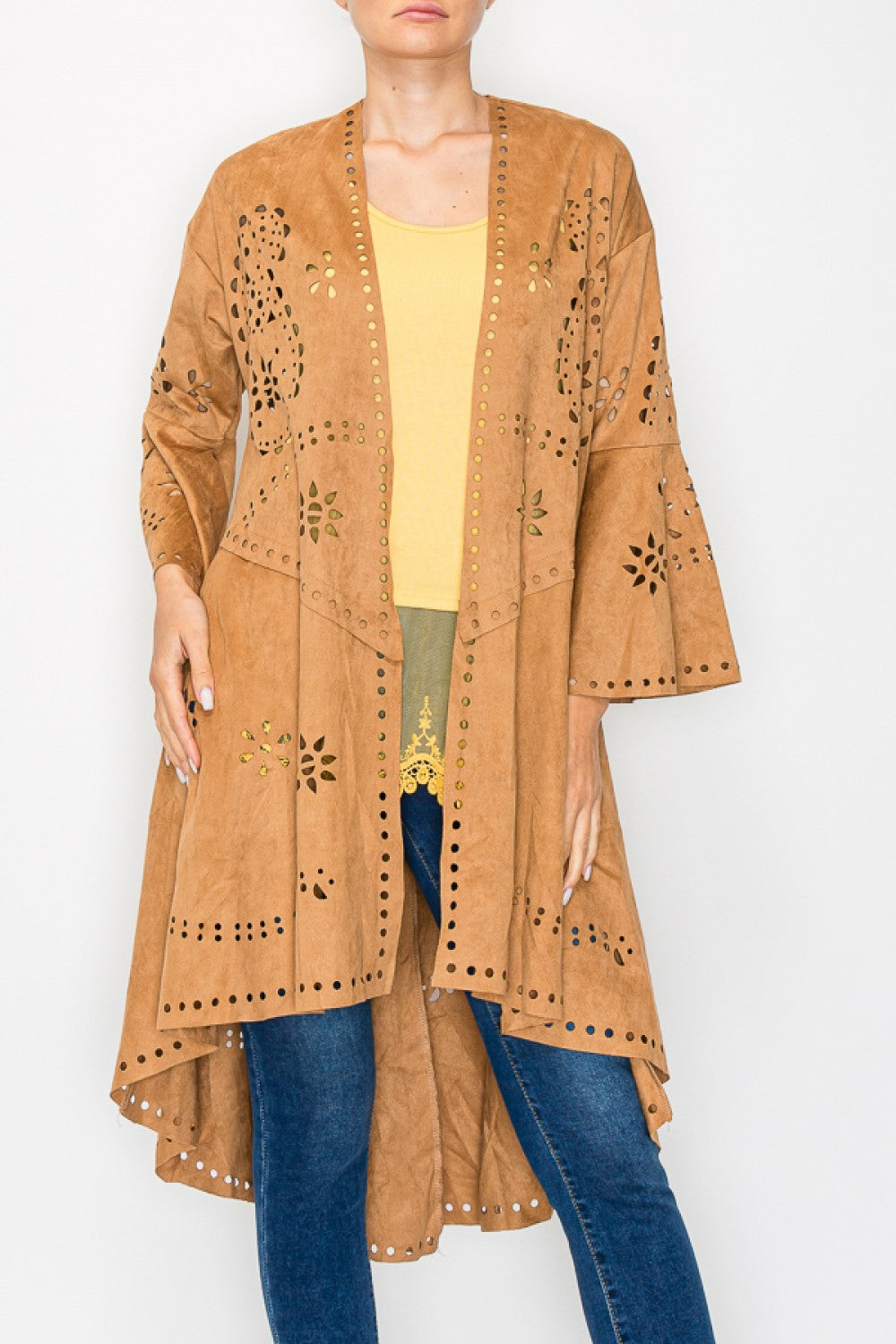 Camel Faux Suede Laser Cut Jacket 