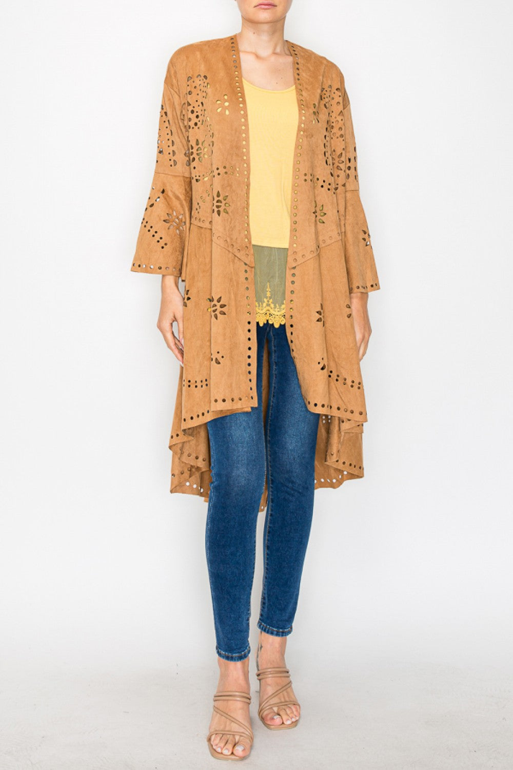 Camel Faux Suede Laser Cut Jacket 