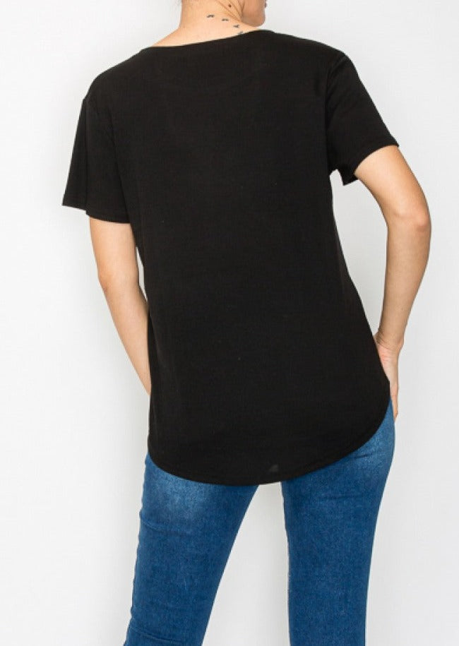 Black T-Shirt with Star Sequin Design 