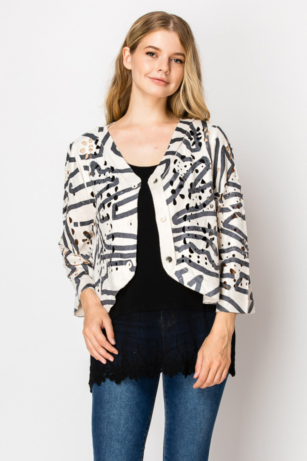 Faux Suede Short Cut Jacket Print
