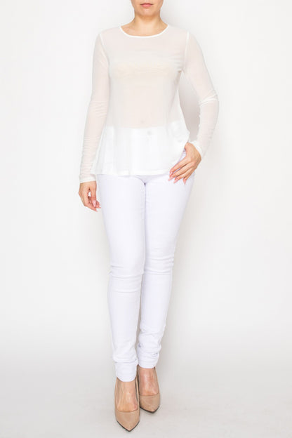 Long Sleeve Mesh Top Ivory