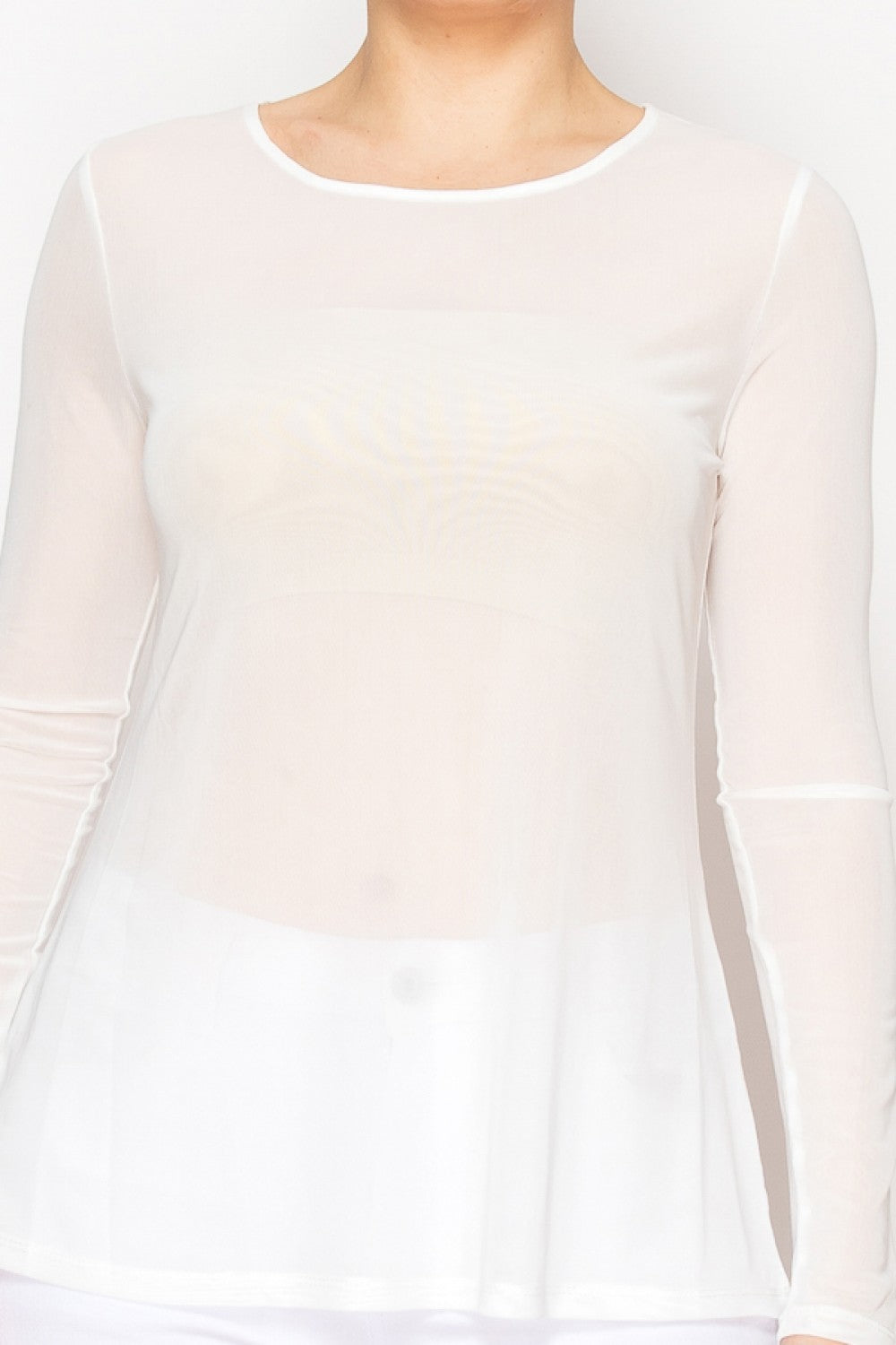Long Sleeve Mesh Top Ivory