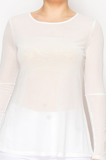 Long Sleeve Mesh Top Ivory