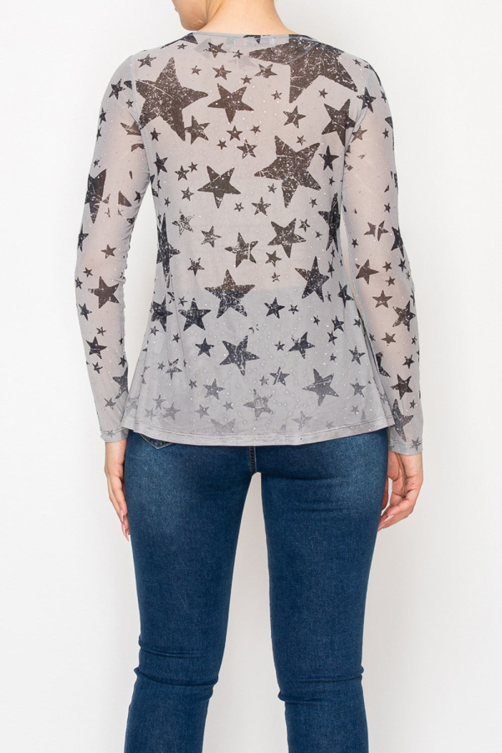 Long Sleeve Mesh Top Stars