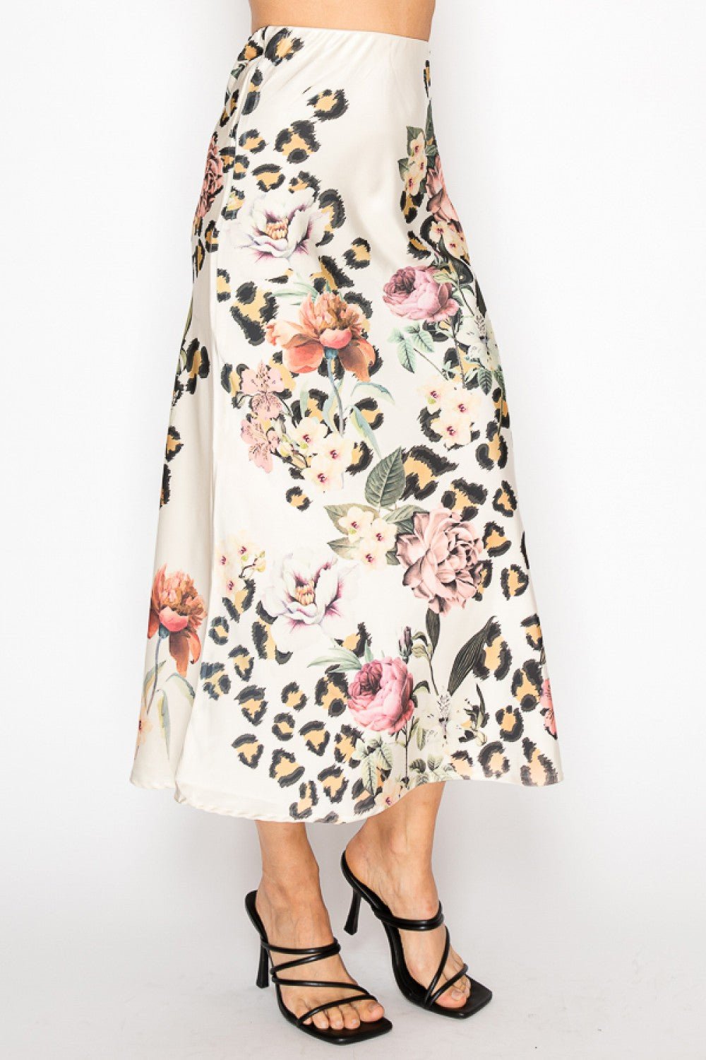 Satin Skirt with Leopard Floral Print - Vintage Vault Boutique
